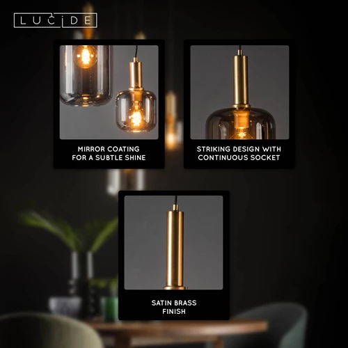 Lucide JOANET - Pendant light - Ø 66 cm - 5xE27 - Smoke Grey - USP